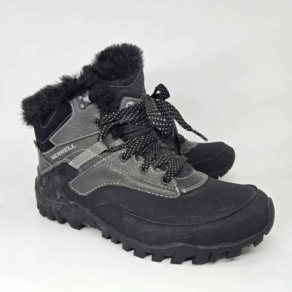 Merrell Aurora 6 Ice+ Women's 7 Black Waterproof Lace Up Mid Boots J32648 Snow